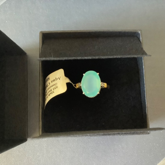 Sterling Silver Genuine Gemstone Aqua Chalcedony Ring Size-8 - Picture 12 of 16